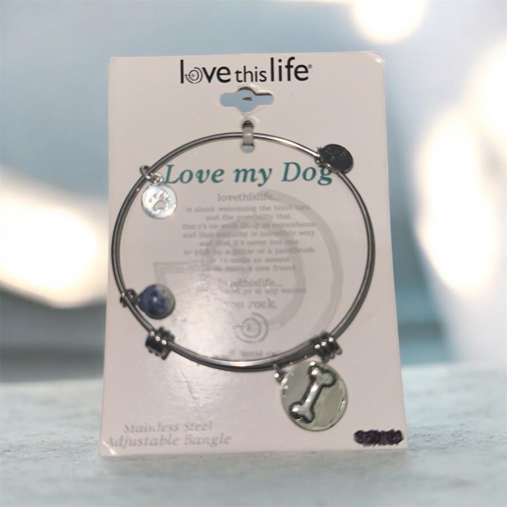 Love This Life Stainless Steel Dog Bangle - Silver